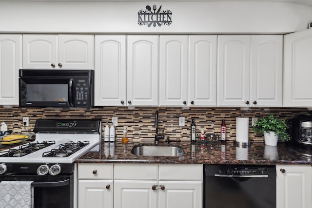 kitchen with white cabinetry, sink, and black appliances