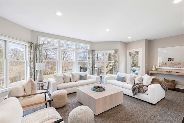 living area featuring recessed lighting