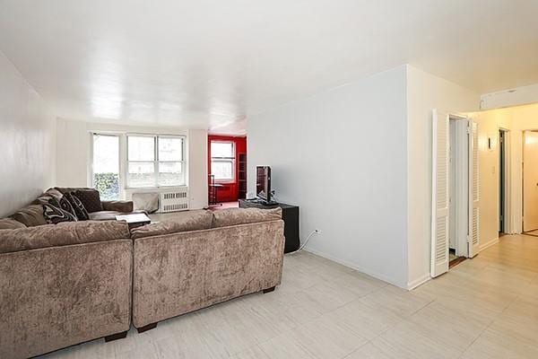 living room with radiator