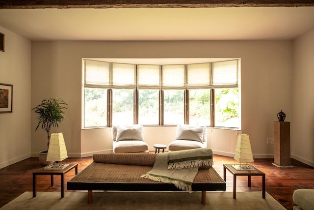 living area with hardwood / wood-style floors