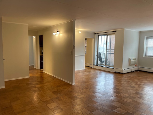 empty room featuring ornamental molding