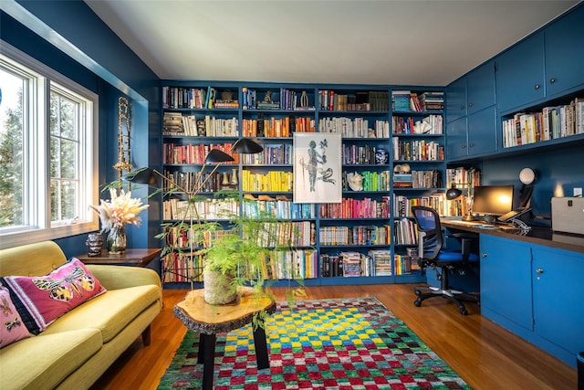 office space with hardwood / wood-style floors