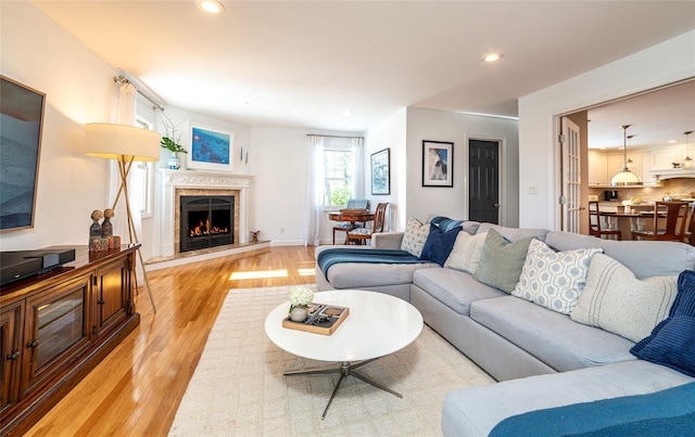 living room with light hardwood / wood-style floors