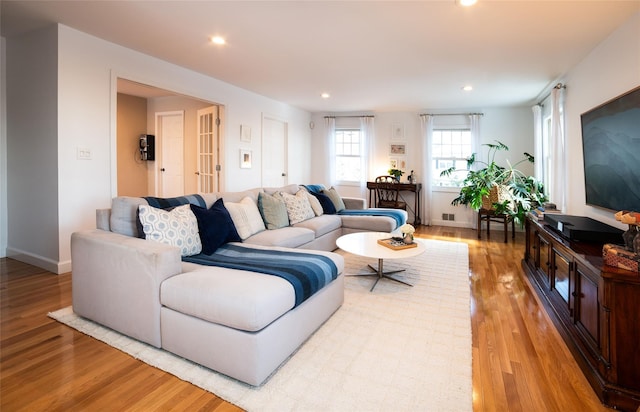 living room featuring light hardwood / wood-style flooring