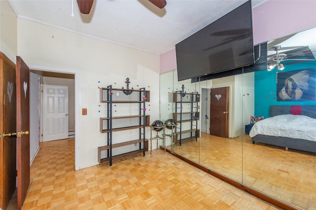 bedroom with parquet flooring