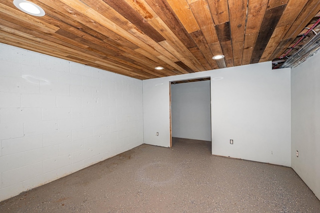 basement featuring wood ceiling