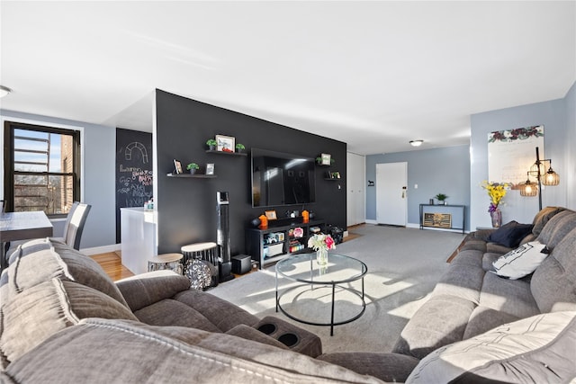 living room featuring carpet