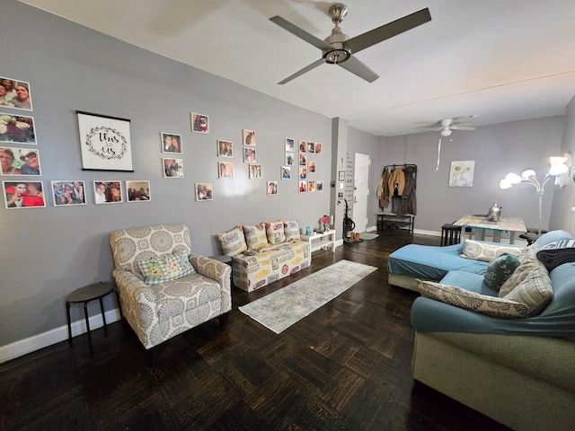 living room featuring ceiling fan