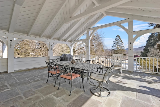 100 Pleasant Hill Rd, New Windsor, NY 12553 - view of patio featuring grilling area, outdoor dining area, and a mountain view