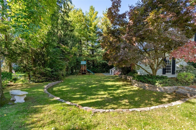 view of yard with a playground