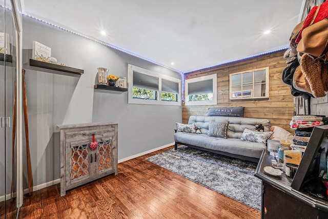 living area with dark wood-type flooring