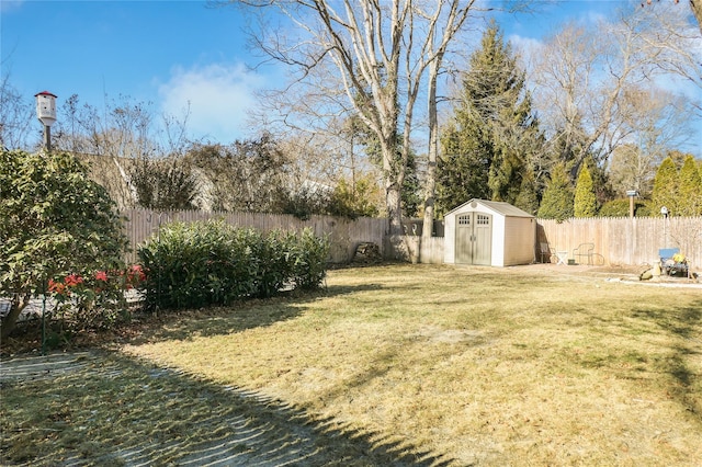 view of yard with a storage unit