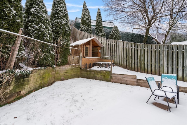 view of snow covered patio