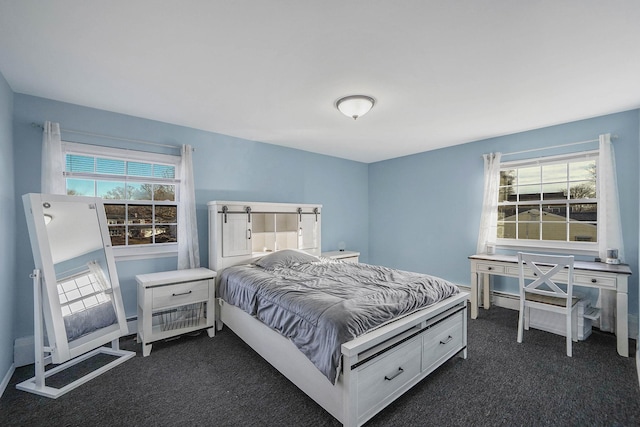 carpeted bedroom featuring multiple windows