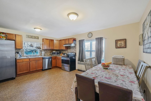 kitchen featuring appliances with stainless steel finishes, sink, and decorative backsplash