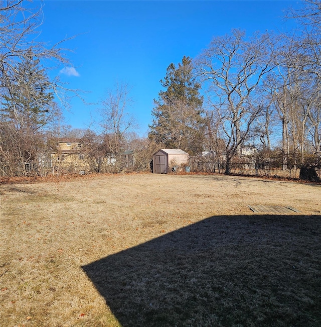 view of yard with a shed