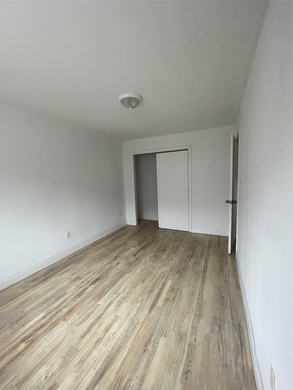 unfurnished bedroom featuring light hardwood / wood-style floors and a closet