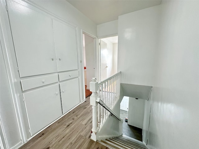 staircase featuring hardwood / wood-style flooring