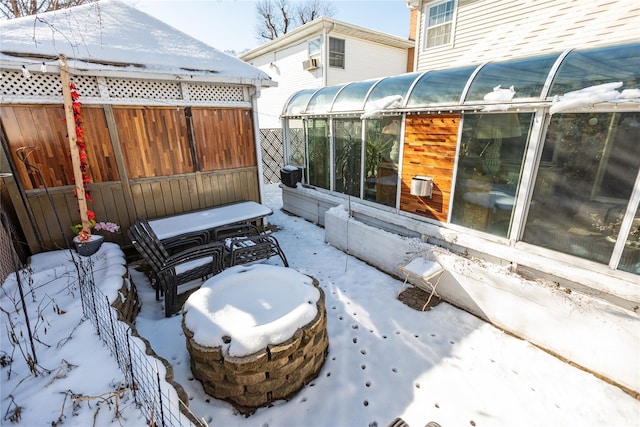 view of snow covered patio