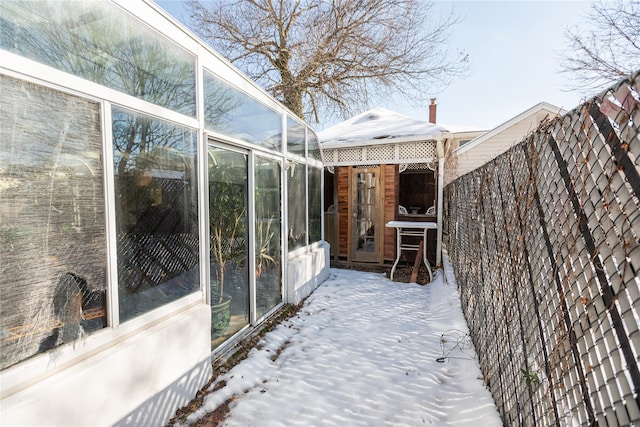 view of snow covered exterior