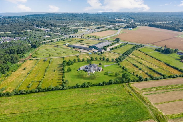 birds eye view of property with a rural view