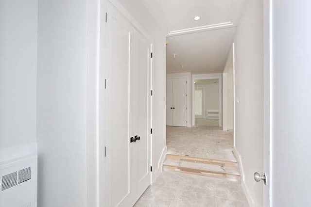 corridor with radiator heating unit