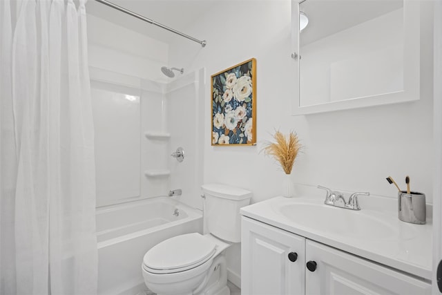 full bathroom with vanity, toilet, and shower / tub combo