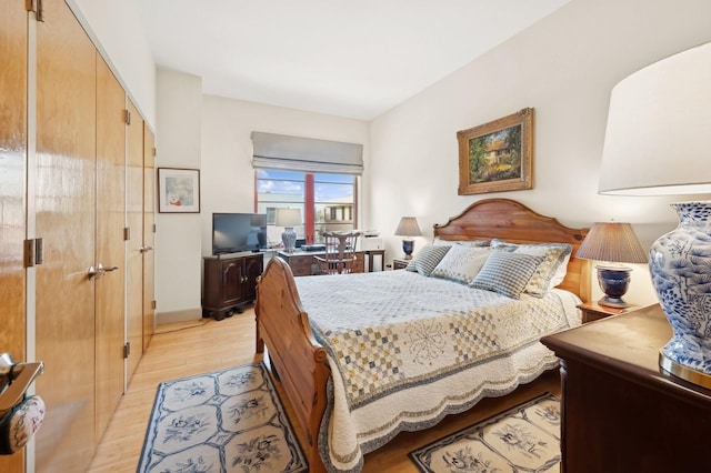 bedroom featuring a closet and light hardwood / wood-style flooring