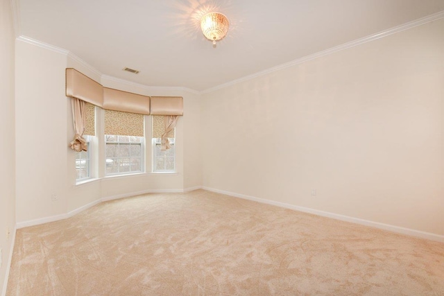 carpeted spare room featuring ornamental molding