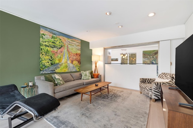 living room featuring recessed lighting