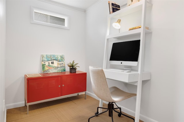 home office featuring baseboards and ornamental molding