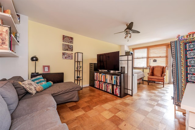 living room with ceiling fan