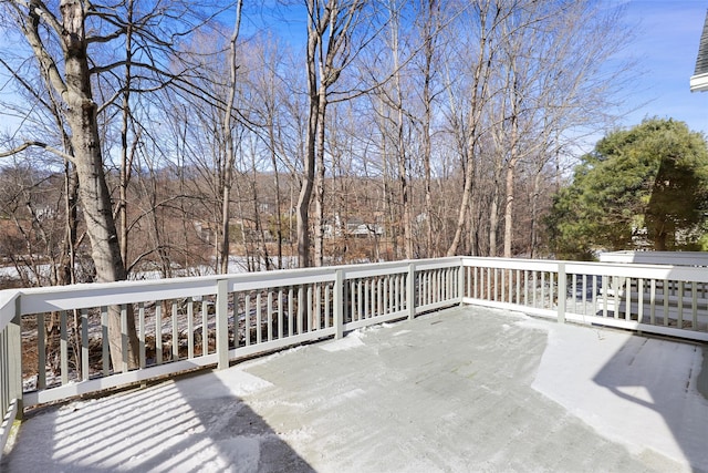 view of snow covered deck