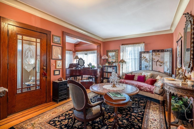 living room with hardwood / wood-style floors