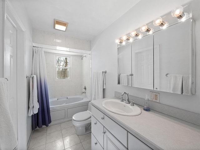 full bathroom featuring vanity, toilet, shower / bath combo, and tile patterned floors