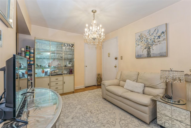 living room featuring a chandelier