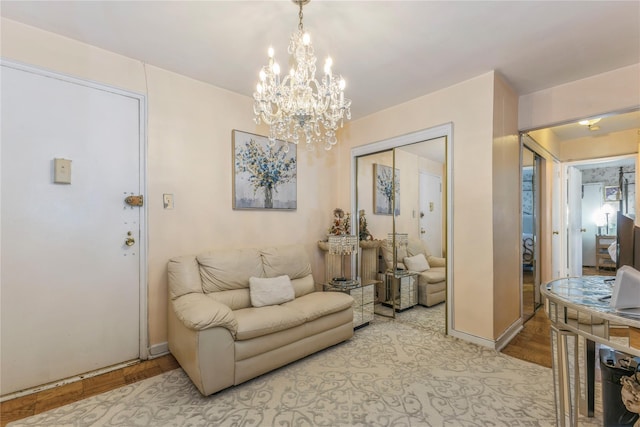 living room featuring light parquet floors