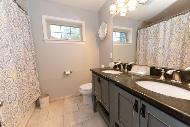 bathroom with vanity, tile patterned floors, and toilet