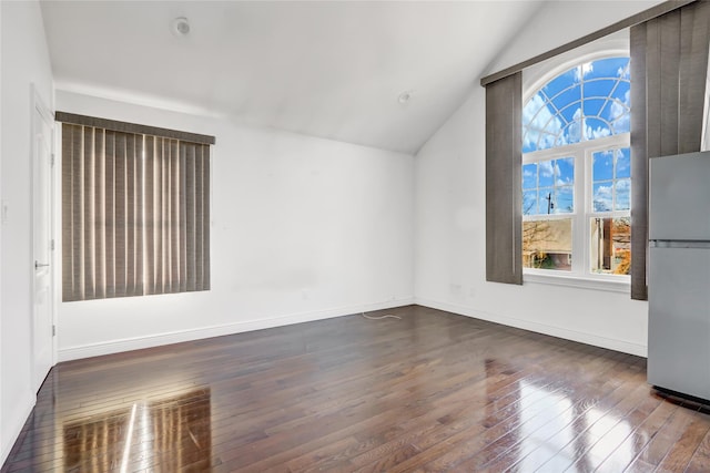 interior space with lofted ceiling and dark hardwood / wood-style flooring