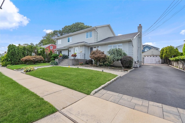 view of front facade with a garage and a front yard