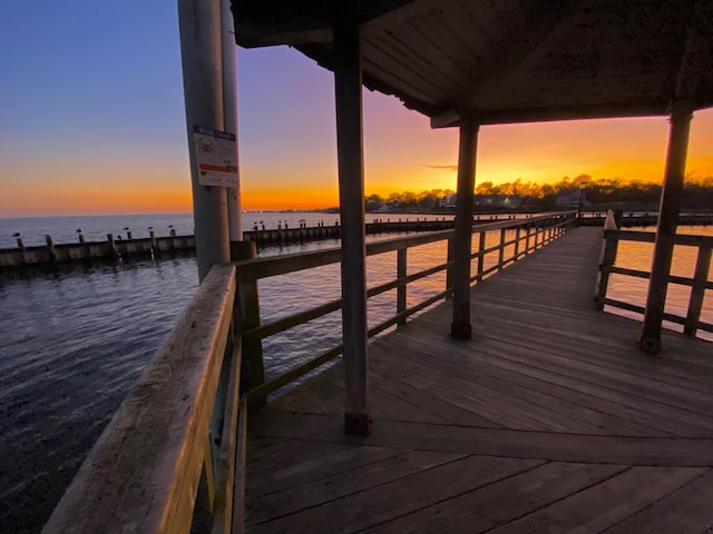 dock area featuring a gazebo and a water view