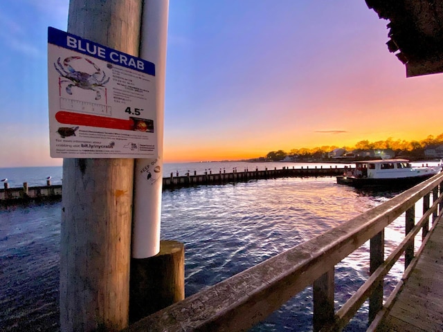 view of dock with a water view