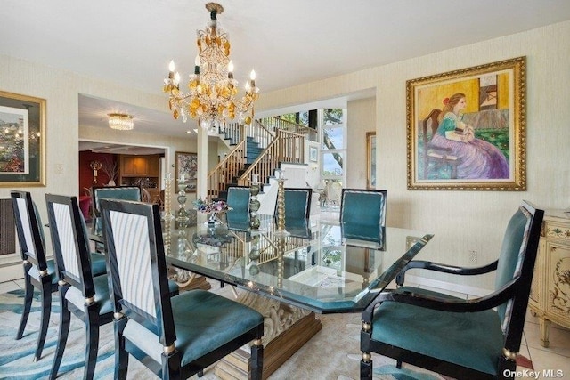 dining area featuring an inviting chandelier