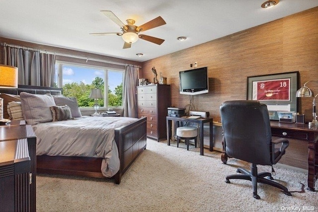 bedroom with light colored carpet