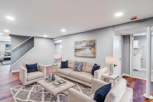 living room with hardwood / wood-style flooring