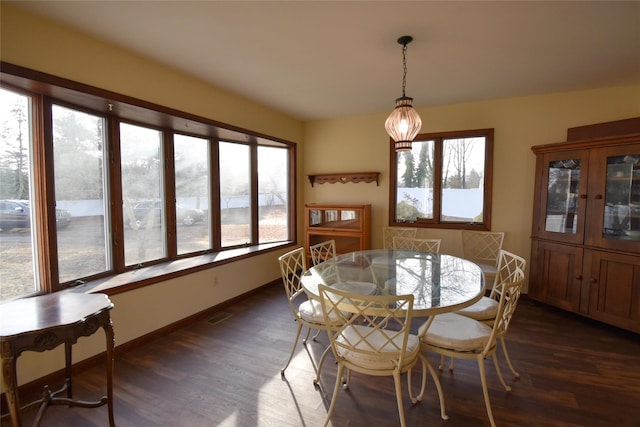 dining room featuring dark hardwood / wood-style flooring and a wealth of natural light