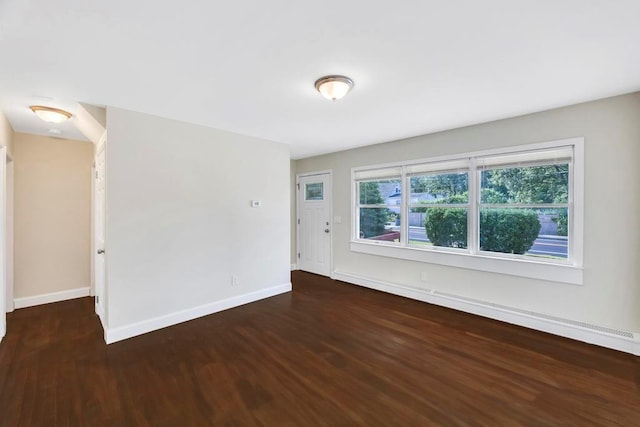 unfurnished room with dark hardwood / wood-style flooring