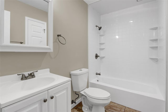 full bathroom with shower / bath combination, vanity, tile patterned floors, and toilet