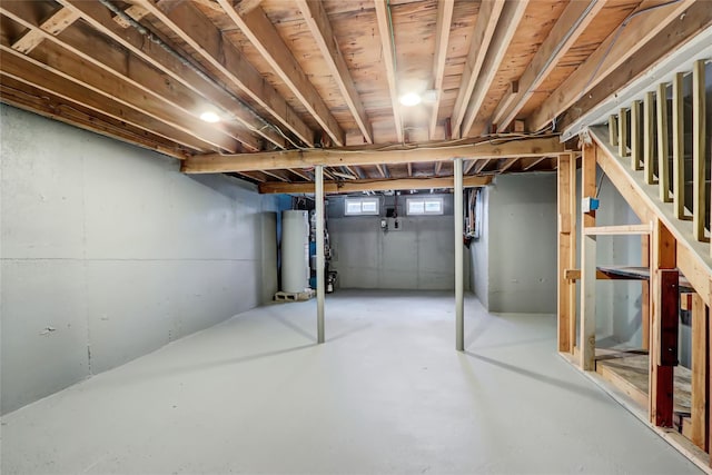 basement featuring water heater