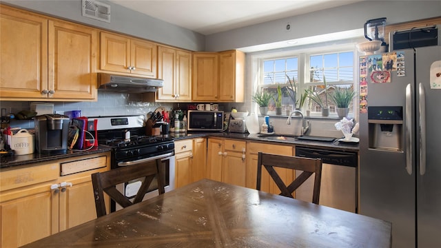 kitchen featuring stainless steel appliances, sink, and decorative backsplash